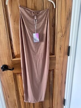 Skims x Swarovski Embellished Dusty Rose Strapless Maxi Skirt